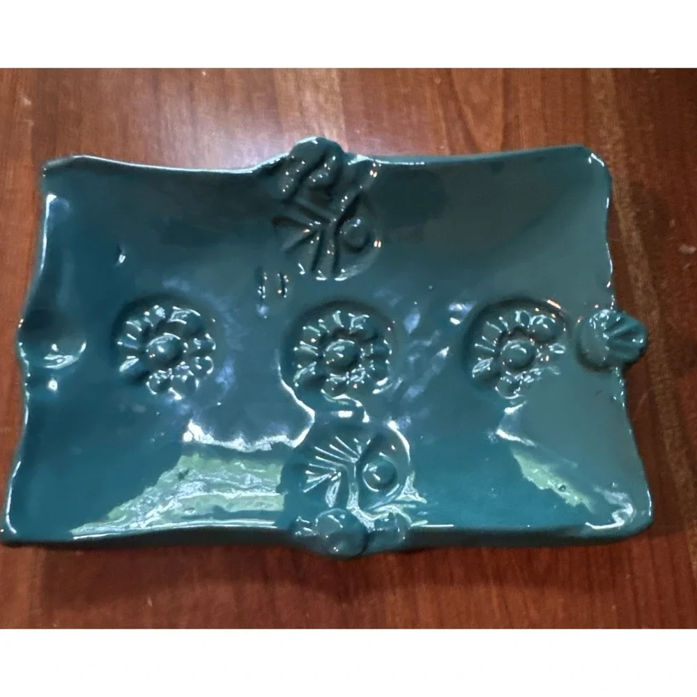 Red Clay Dish Green Glaze Forest Hills Shawn Tyndal Pottery Trinket‎ Dish